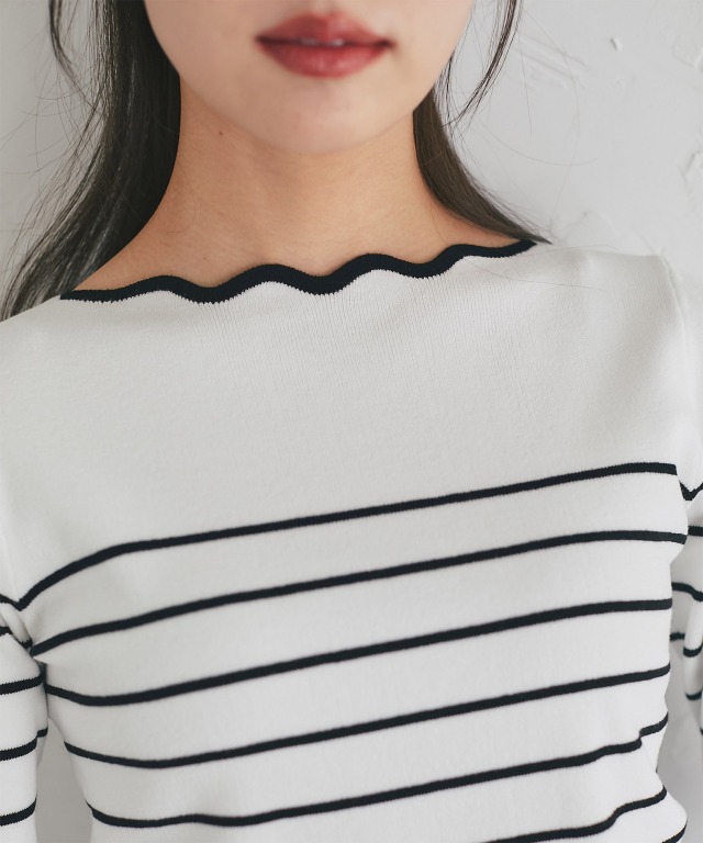 スカラップカットボーダーニットプルオーバー