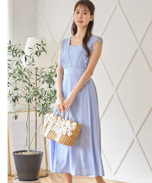 レース切り替えリネンライクノースリーブワンピース 