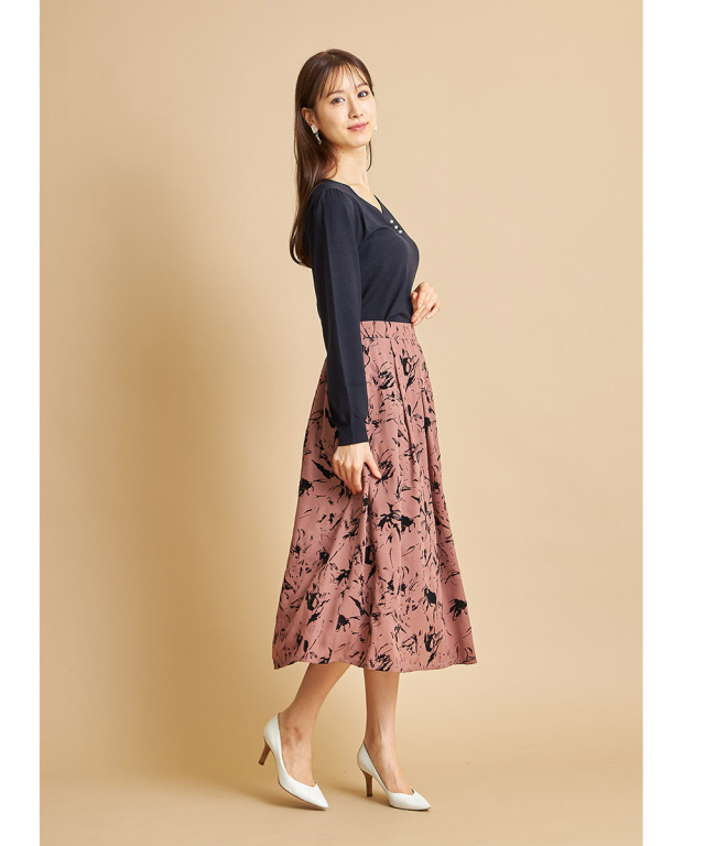 フロッキーアートフラワーフレアスカート 