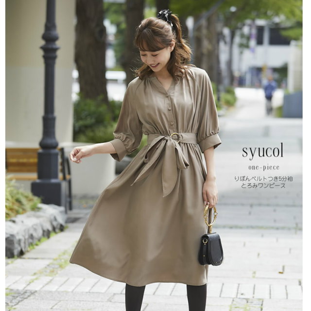 りぼんベルトつき5分袖とろみワンピース 【syucol シュコール】 tocco 