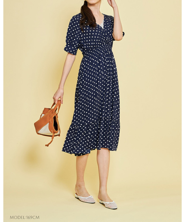 極美品】ケイトスペード ロングカシュクールワンピース ドット