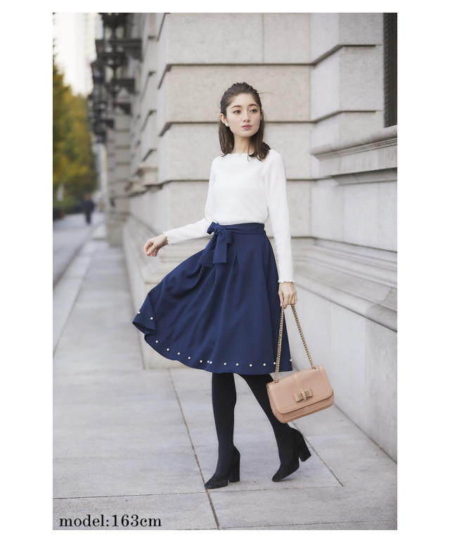 裾パール付き2WAYウエストりぼんフレアスカート 【tiesar ティサー  