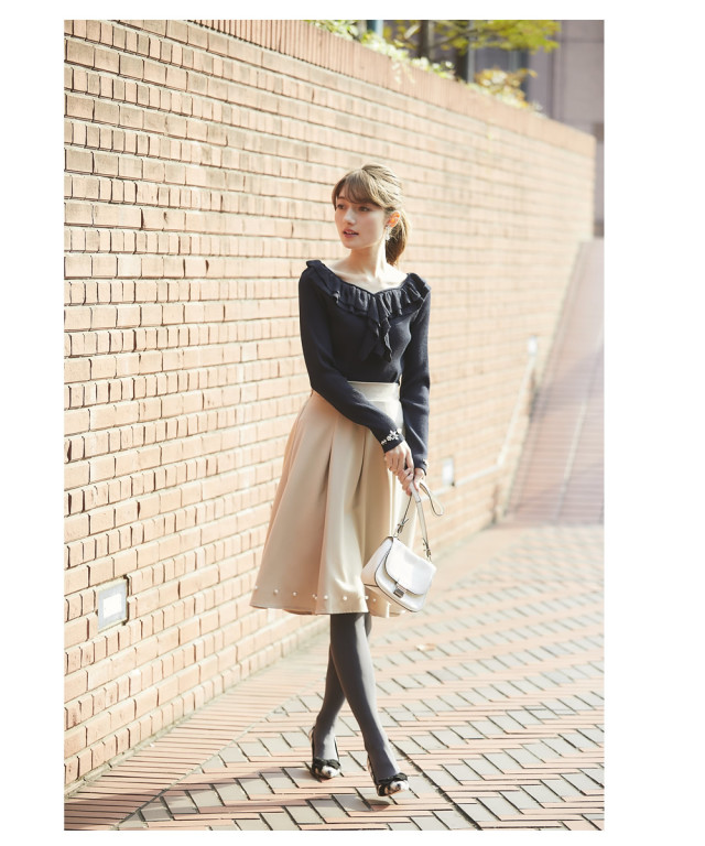 裾パール付き2WAYウエストりぼんフレアスカート 【tiesar ティサー  