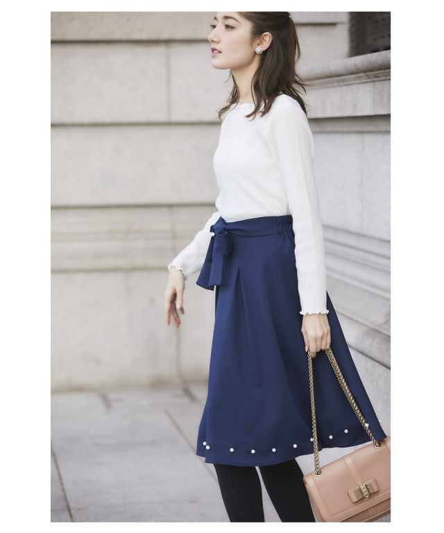 裾パール付き2WAYウエストりぼんフレアスカート 【tiesar ティサー  