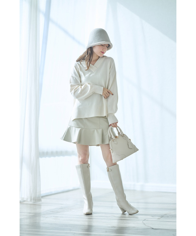 エコレザーフレア切り替えスカート≪Gray×White Collection≫