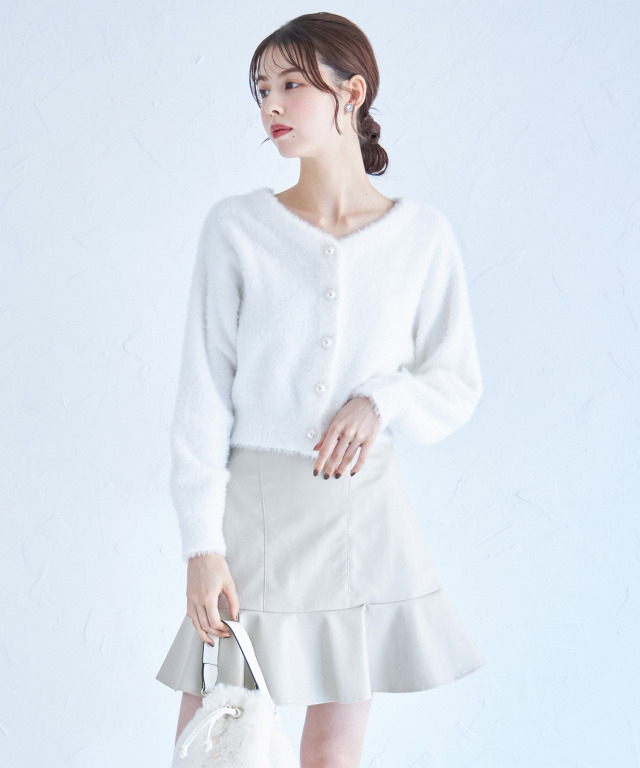 エコレザーフレア切り替えスカート≪Gray×White Collection≫