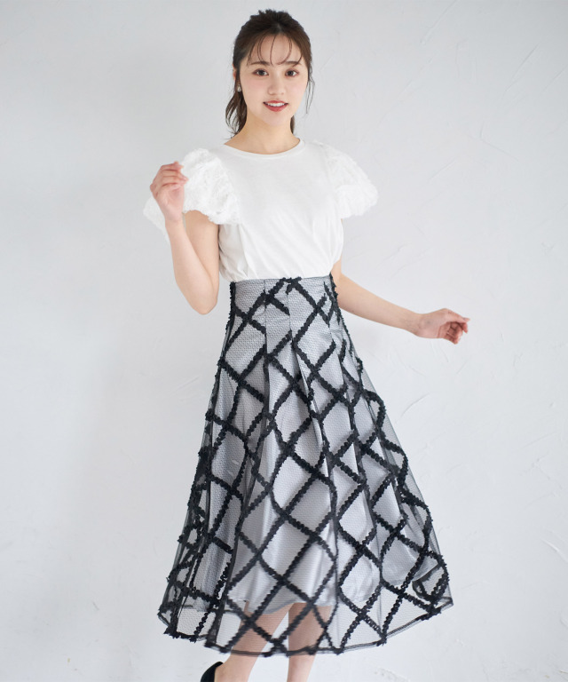 バックレースアップチュールフレアドレス 吹き込ま 