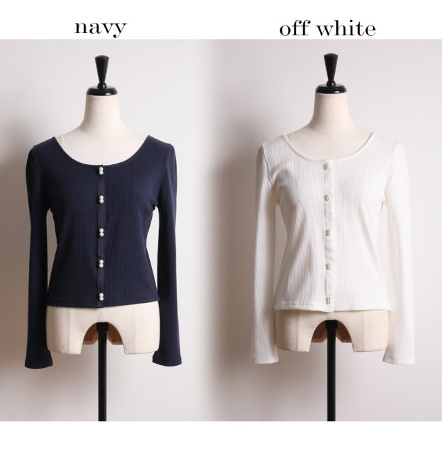 パールボタンつき3WAYリブニットソートップス 【toanea トアニー