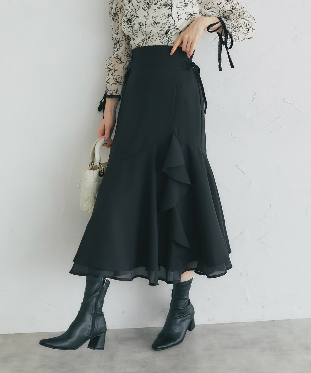 サイドレースアップアシメラッフルフリルスカート