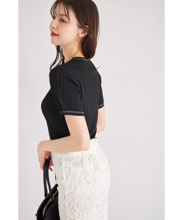 ラメラインミニケーブルニットプルオーバー