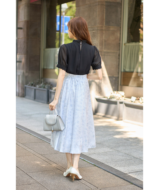 シアーフラワープリントフレアスカート 