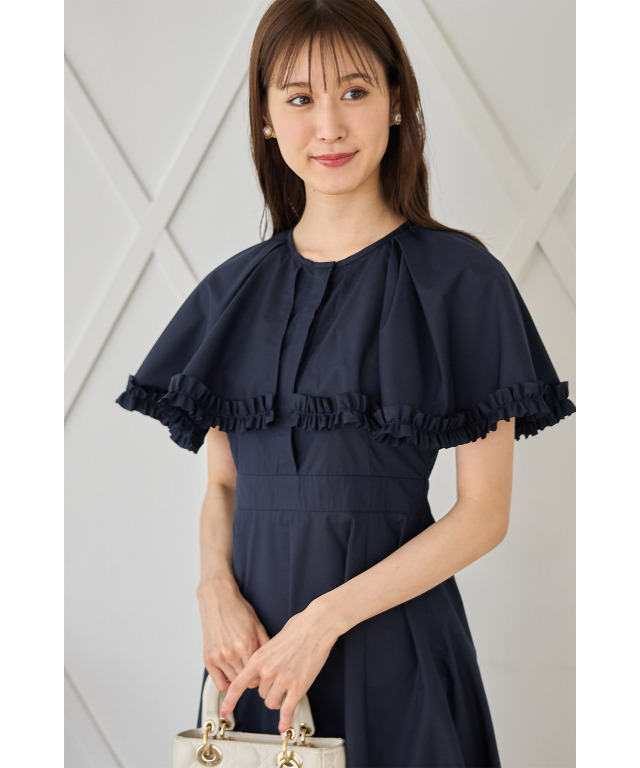 フリルケープ付きコットンライクフレアワンピース≪@rei.cantabileさん  