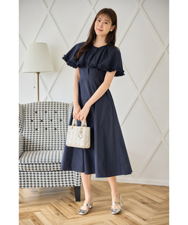 フリルケープ付きコットンライクフレアワンピース≪@rei.cantabileさん  