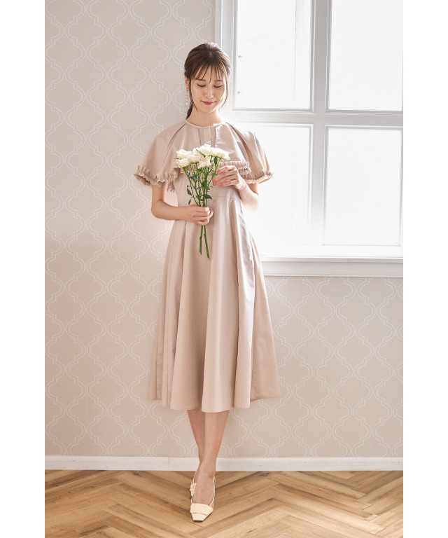 フリルケープ付きコットンライクフレアワンピース≪@rei.cantabileさん  