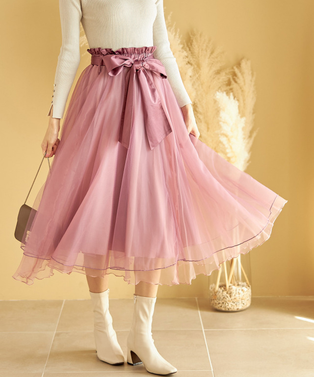 チュール×オーガンジースカート 