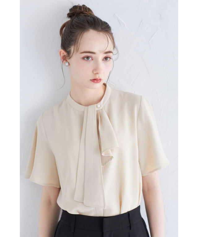 2WAYボウタイ付きフレアスリーブブラウス 