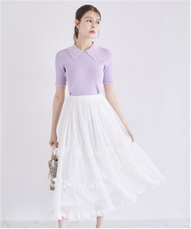 ティアードフリルラメシアーフレアスカート