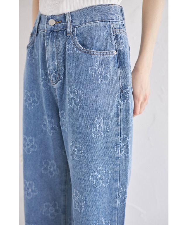 フラワーエンブロイダリーデニムパンツ