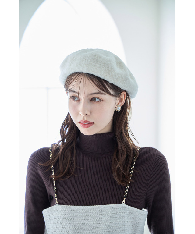 ショートシャギーファーベレー帽≪monotone chic Black × White≫
