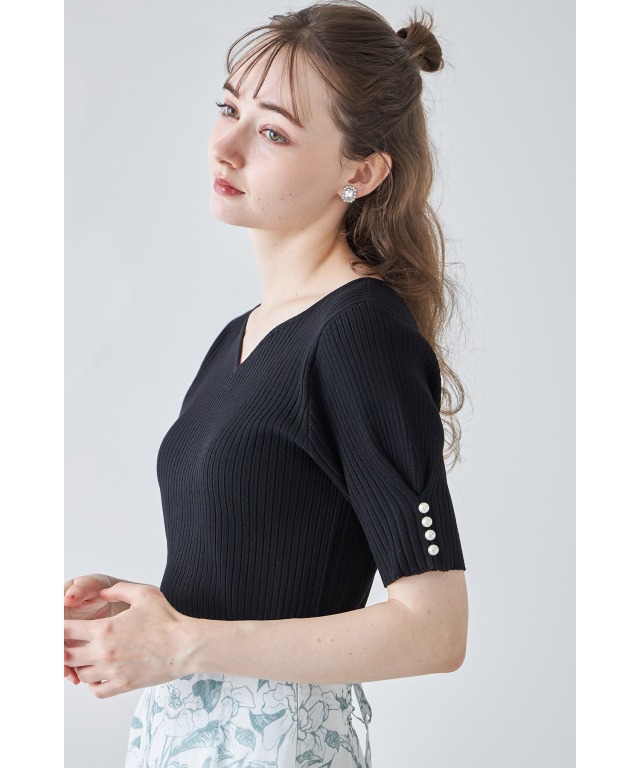 【２点セット販売】ピッタリコットカバーふわもこ　ル・ルルゥッ！（リバーシブル） 接触冷感♪パール付きタックスリーブリブニットプルオーバー