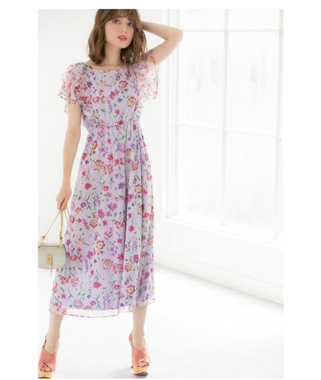 ドラマティックフラワーストライプシフォンワンピース≪Lily Lulu≫