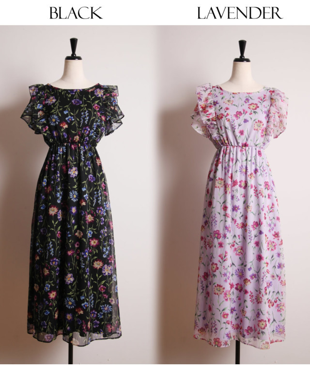ドラマティックフラワーストライプシフォンワンピース≪Lily Lulu≫