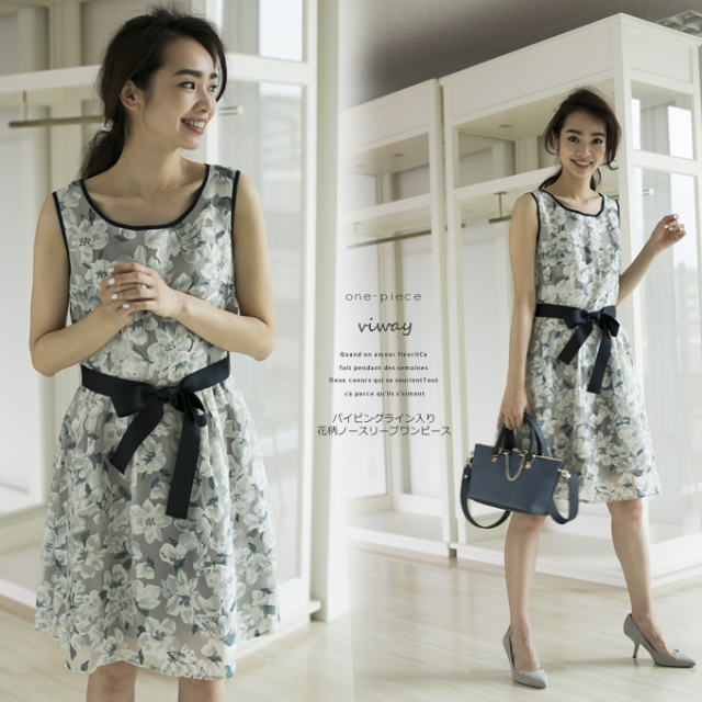パイピングライン入り花柄ノースリーブワンピース Viway ヴィウェイ 15 Pre Fall Collection