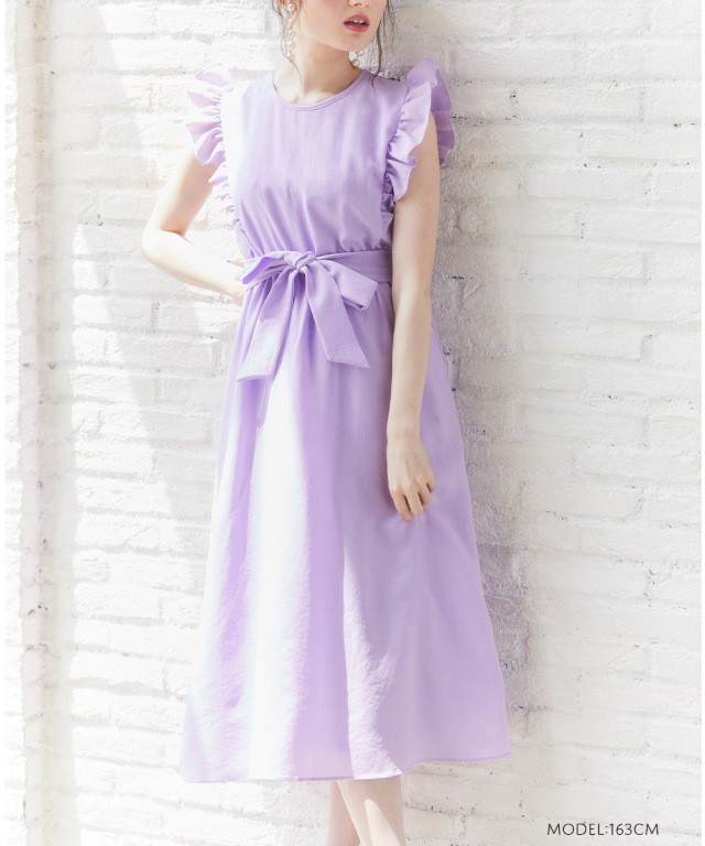 パープル✨ノースリーブワンピース❤️サッシュベルト付き
