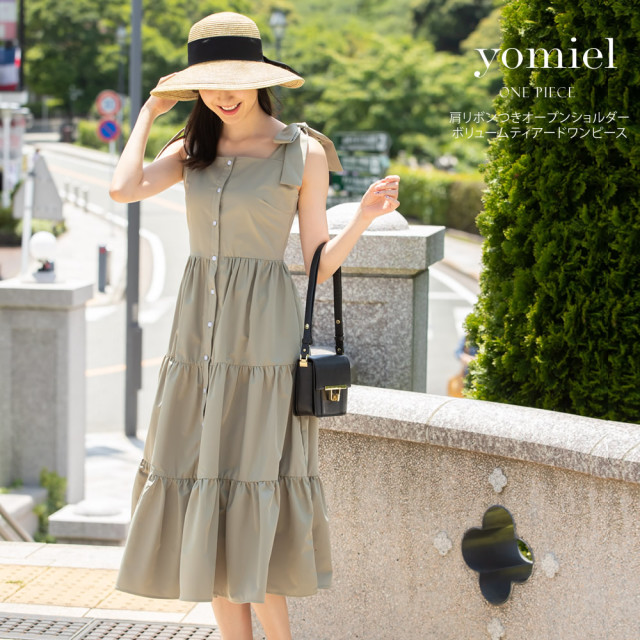 肩リボンつきオープンショルダーボリュームティアードワンピース Yomiel ヨメール オンライン限定 Tocco Closet トッコクローゼット Collection