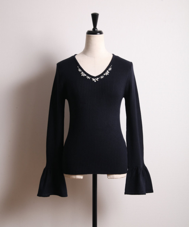 優雅に魅せレディロングフレアスリーブニットプルオーバー 【yucutti  