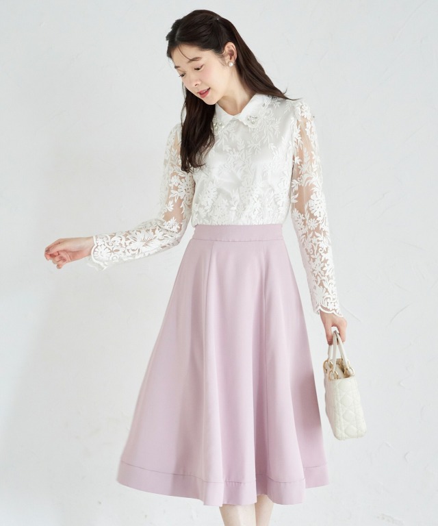 フラワープリント×無地リバーシブルフレアスカート 