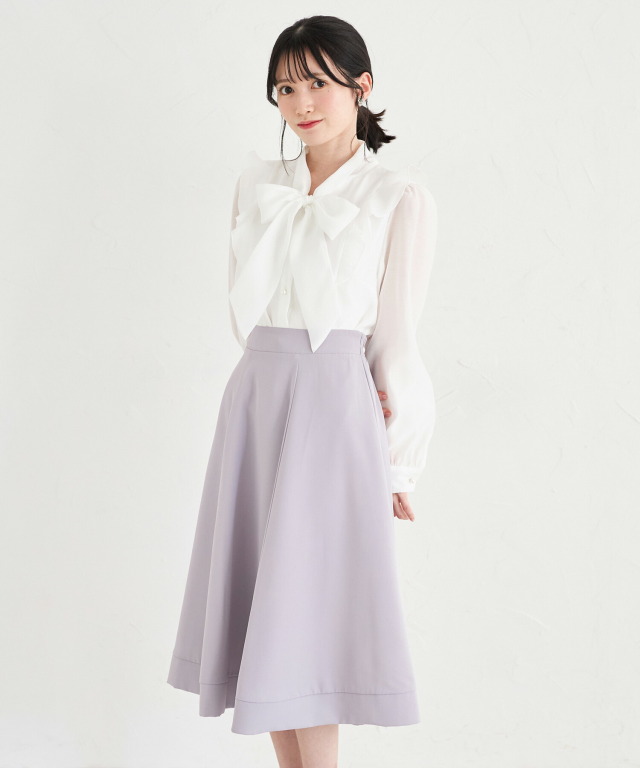 フラワープリント×無地リバーシブルフレアスカート 