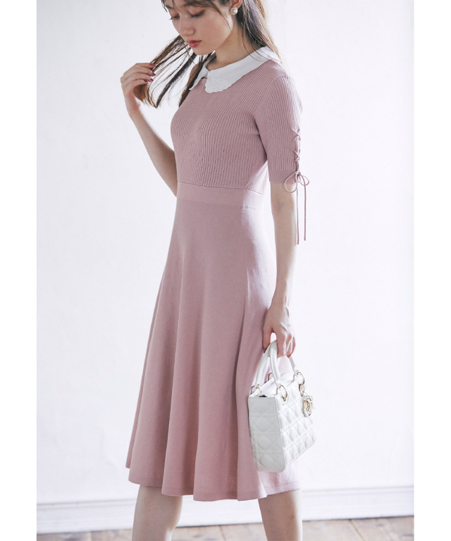 790. エムズグレイシー：L 2way 白襟 リボン 取外し可 ワンピース  