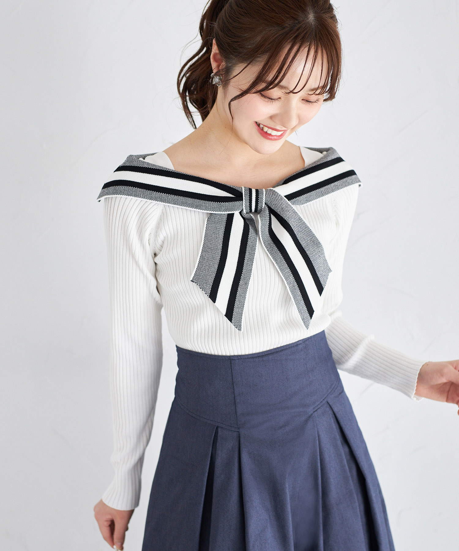 配色オフショルリボンリブニットプルオーバー【maffele 】 tocco closet 8/17スタート！スペシャルプライス ＊スペシャルプライス品につき返品/キャンセル/配送日指定不可/ラッピング不可/少量在庫のセールの為交換は出来かねる場合がございます。