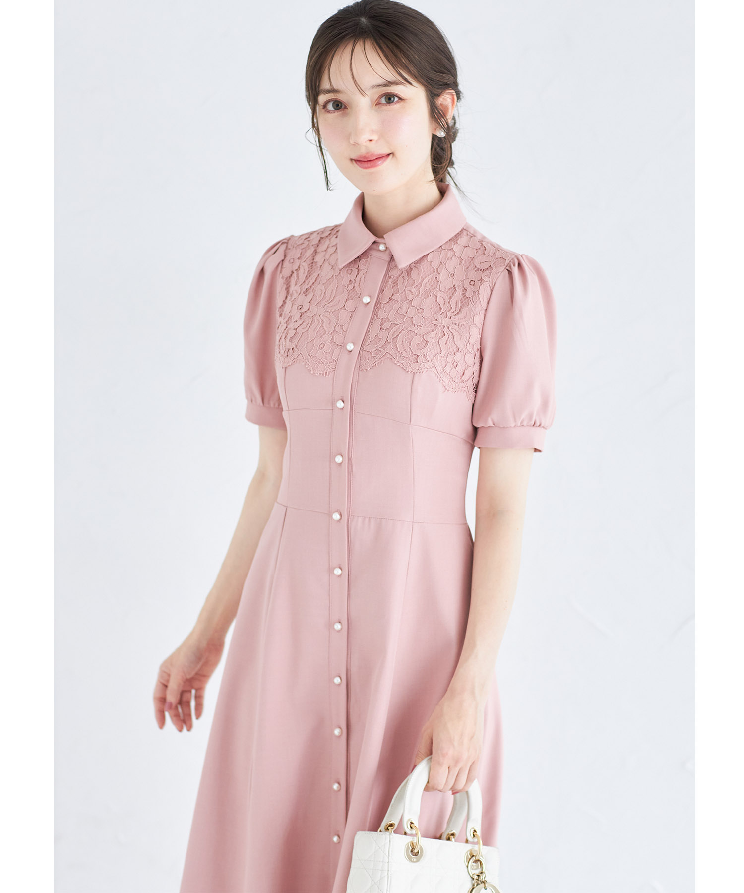 ヨークレース切り替えバックレースアップ半袖シャツワンピース 6月22日(日)再販決定☆【maricum マリカム】 tocco closet(トッコクローゼット)≪PINK WISH LIST≫≪春を彩る名品アイテム≫