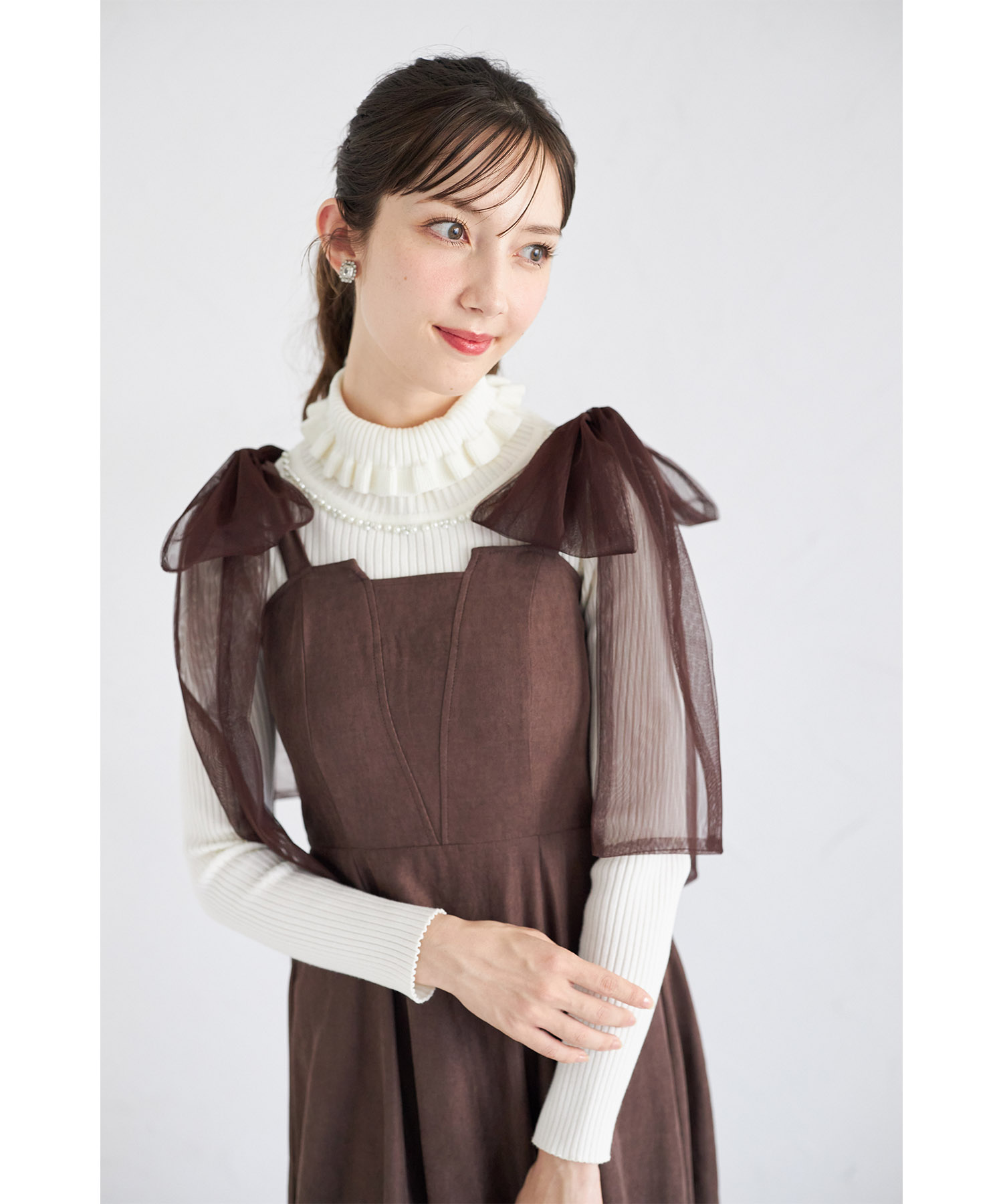 ２ＷＡＹショルダーチュールリボン付きワンピース 9月16日(火)オフィシャルサイト限定ブラウン再販☆【mefony メフォニー】tocco closet(トッコクローゼット)※少量の在庫確保による再販売の為、交換は出来かねる場合がございます。予めご了承ください。