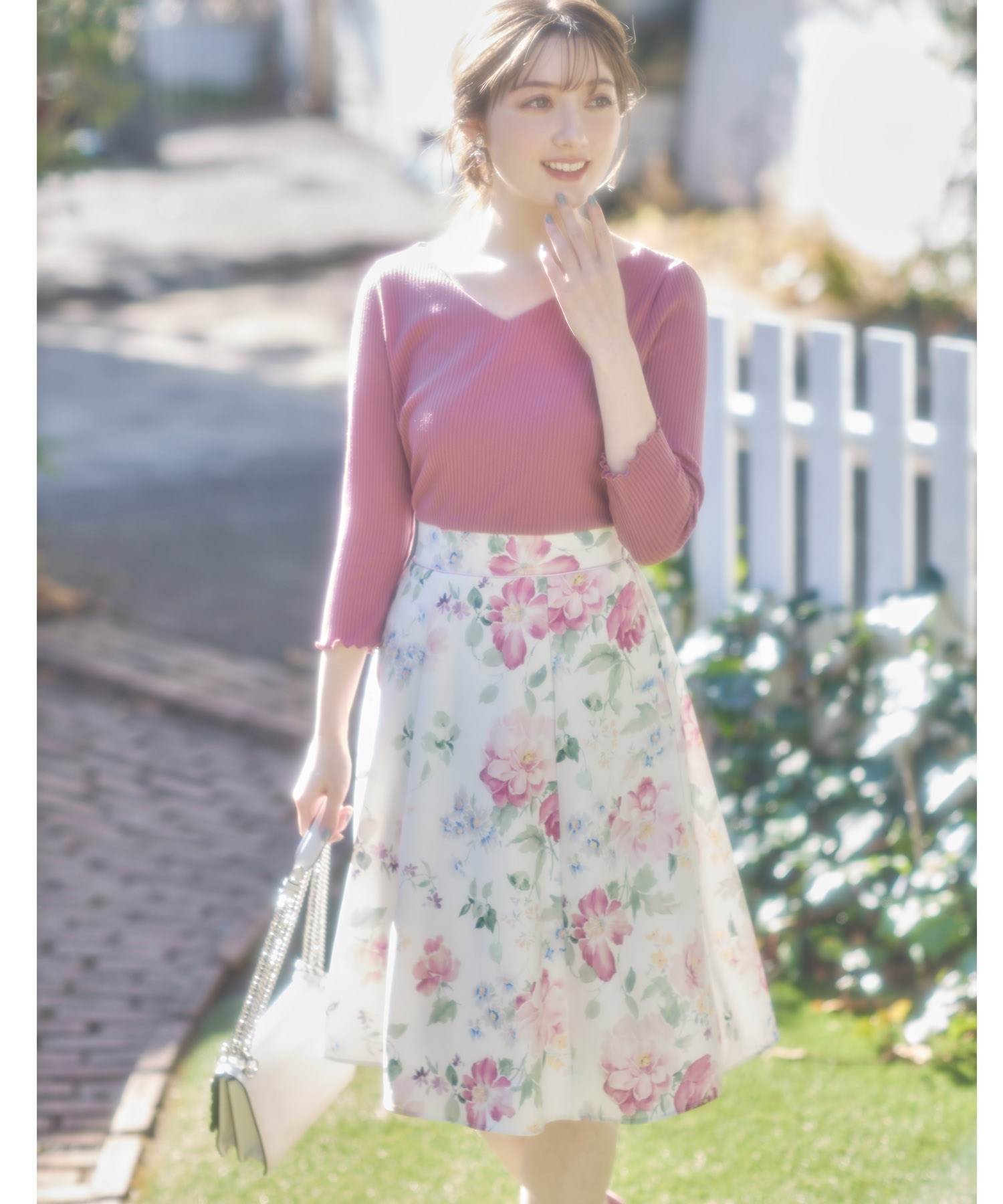 リブカットソー×フラワープリントドッキングワンピース【melsia メルシア】 tocco closet(トッコクローゼット)≪Early Spring Collection≫