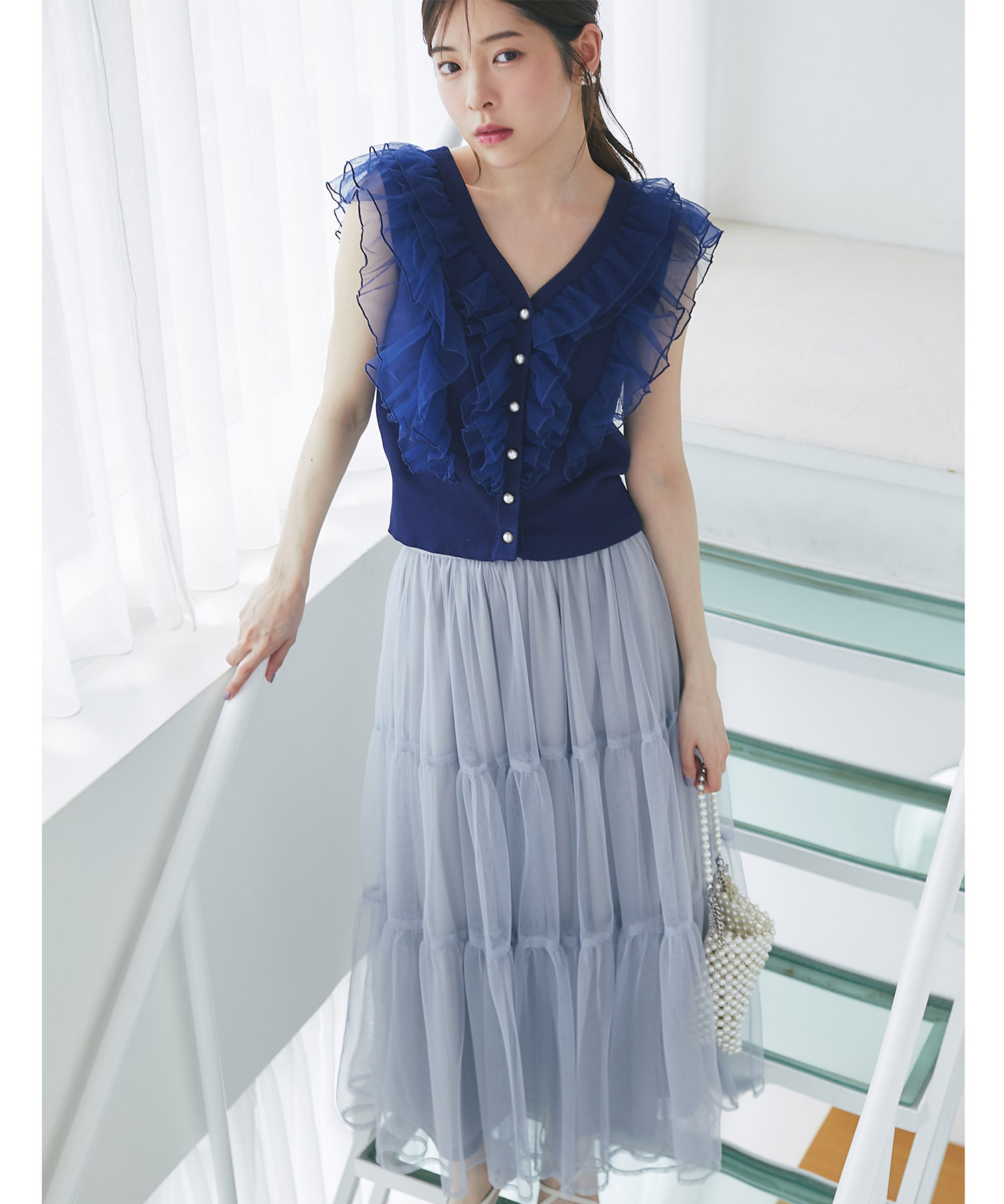 【Ｓ・Ｍサイズ展開】ティアードチュールスカート【meraniu ミラニュー】tocco closet(トッコクローゼット)《SUMMER BLUE 2025》
