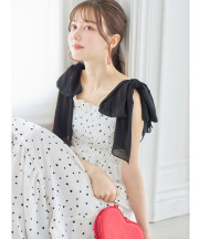 肩リボン付きハートプリントティアードワンピース tocco closet(トッコクローゼット)　＊スペシャルプライス品につき返品/キャンセル/配送日指定不可/ラッピング不可/少量在庫のセールの為交換は出来かねる場合がございます。