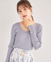 袖口パール付きＶネックリブニットプルオーバー tocco closet(トッコクローゼット) ＊スペシャルプライス品につき返品/キャンセル/配送日指定不可/ラッピング不可/少量在庫のセールの為交換は出来かねる場合がございます。