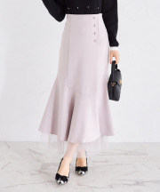 【Ｓ・Ｍサイズ展開】裾チュール付き飾り釦装飾マーメイドスカート【lioroa】 tocco closet(トッコクローゼット)＊スペシャルプライス品につき返品/キャンセル/配送日指定不可/ラッピング不可/少量在庫のセールの為交換は出来かねる場合がございます。