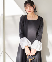 バルーンスリーブバイカラータックフレアワンピース 【florenza フロレンザ】 tocco closet《@momo.e_さんコラボ》＊スペシャルプライス品につき返品/キャンセル/配送日指定不可/ラッピング不可/少量在庫のセールの為交換は出来かねる場合がございます。