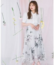バックレースアップオパールフラワープリントフレアスカート  6月30日(月)オフィシャルサイト限定再販☆【delphia デルフィア】※紺野彩夏さんはグレイッシュピンク着用※少量の在庫確保による再販売の為、交換は出来かねる場合がございます。予めご了承ください。