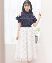 ドット×フリルチェックチュールフレアスカート 5月30日(金)再販決定☆【wilane ウィラン】 tocco closet(トッコクローゼット)　※道重さゆみさんはオフホワイト着用