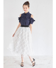 ドット×フリルチェックチュールフレアスカート 5月30日(金)再販決定☆【wilane ウィラン】 tocco closet(トッコクローゼット)