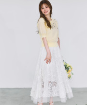裾ビーズ付きレース×チュールフレアスカート 【melowyn】 tocco closet※紺野彩夏さんはアイボリー着用　＊スペシャルプライス品につき返品/キャンセル/配送日指定不可/ラッピング不可/少量在庫のセールの為交換は出来かねる場合がございます。