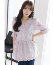 コットンレースペプラムブラウス 6月17日(火)再販決定☆【mariceta マリセタ】 tocco closet(トッコクローゼット)　※えみ姉さんはラベンダー着用