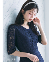7月下旬販売予定！入荷連絡受付中☆くるみ飾り釦付きフラワーレースワンピース※小室安未さんはネイビー着用