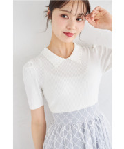 パール襟付きリブニット×チュールレースドッキングワンピース 【fazine ファジン】tocco closet(トッコクローゼット)＊スペシャルプライス品につき返品/キャンセル/配送日指定不可/ラッピング不可/少量在庫のセールの為交換は出来かねる場合がございます。