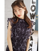 再販予定！入荷連絡受付中☆リボン＆フリル付きウエストシャーリングリボンプリントプリーツワンピース  tocco closet(トッコクローゼット)《ReStockItem》《Spring Onepiece Collection》/#05 ブラック